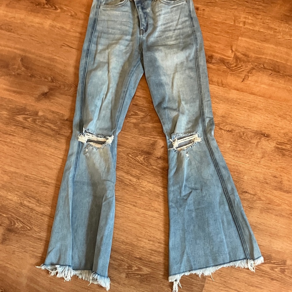 Flying Monkey Light Blue Distressed Flare Jeans